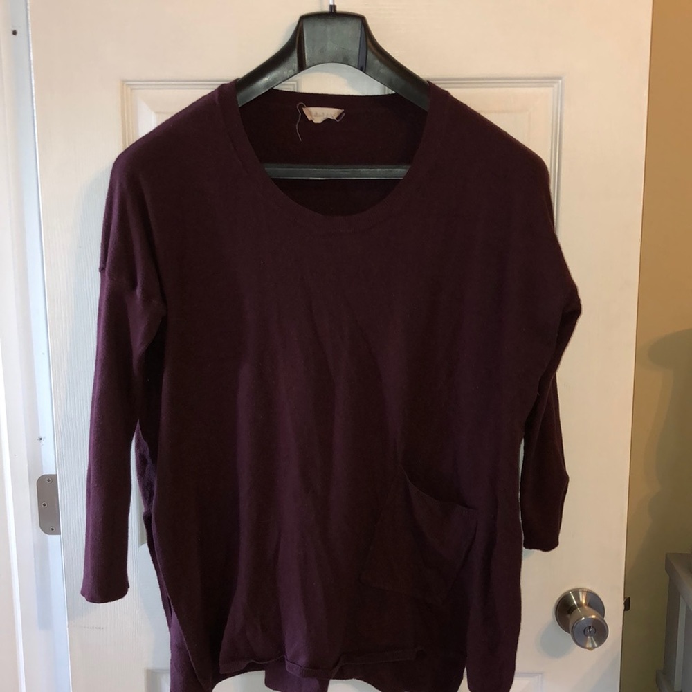 Purple high low sweater with pocket detail